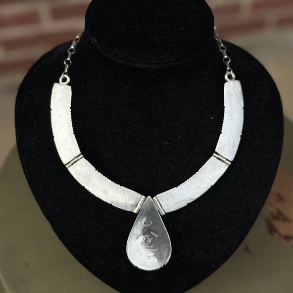 Frank Yellowhorse Rare vintage Navajo sterling mosaic necklace with turquoise - Picture 6 of 8